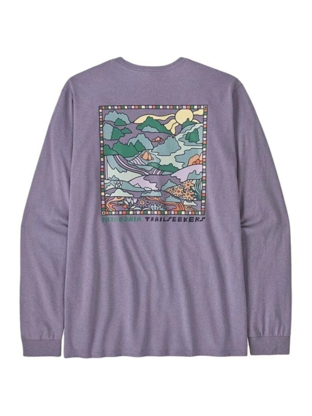 Patagonia Purple Trailseekers Graphic Long Sleeve Responsibili-Tee T Shirt LARGE